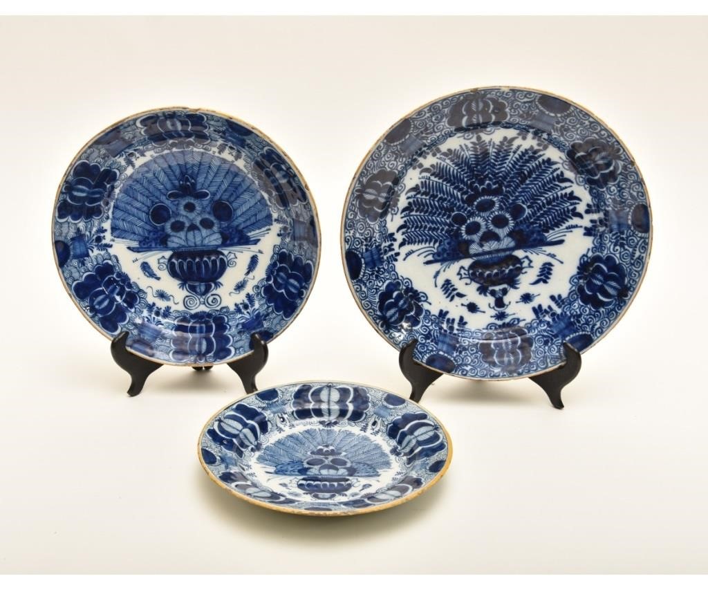 Three deep Delft plates, 18th c. 