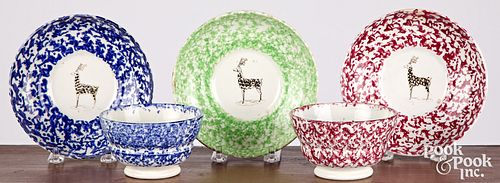 THREE DEER SPONGEWARE CUPS AND