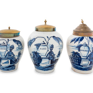 Three Delft Blue and White