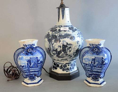 THREE DELFT BLUE AND WHITE PIECES