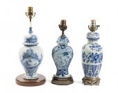 THREE DELFT BLUE & WHITE URN T