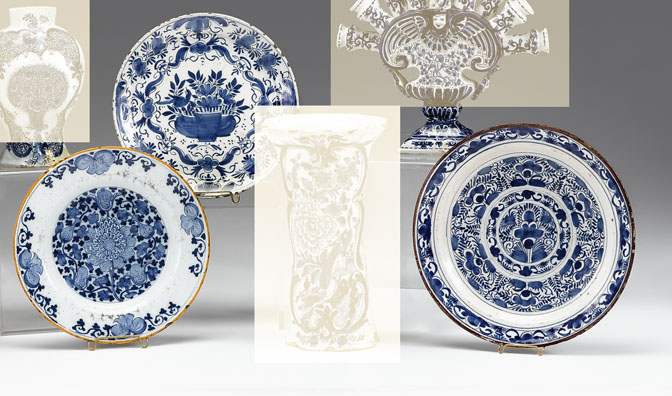 Three Delft blue & white