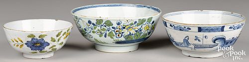 THREE DELFT POLYCHROME BOWLS,