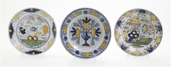 Three Delft Polychrome Plates