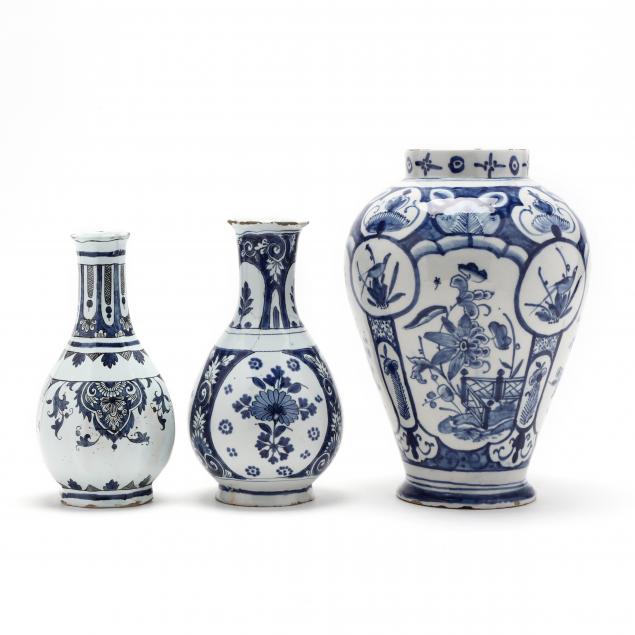THREE DELFT VASES 19th century, the