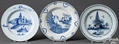 THREE DELFTWARE CHARGERS, MID