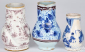 THREE DELFTWARE PITCHERS, MID