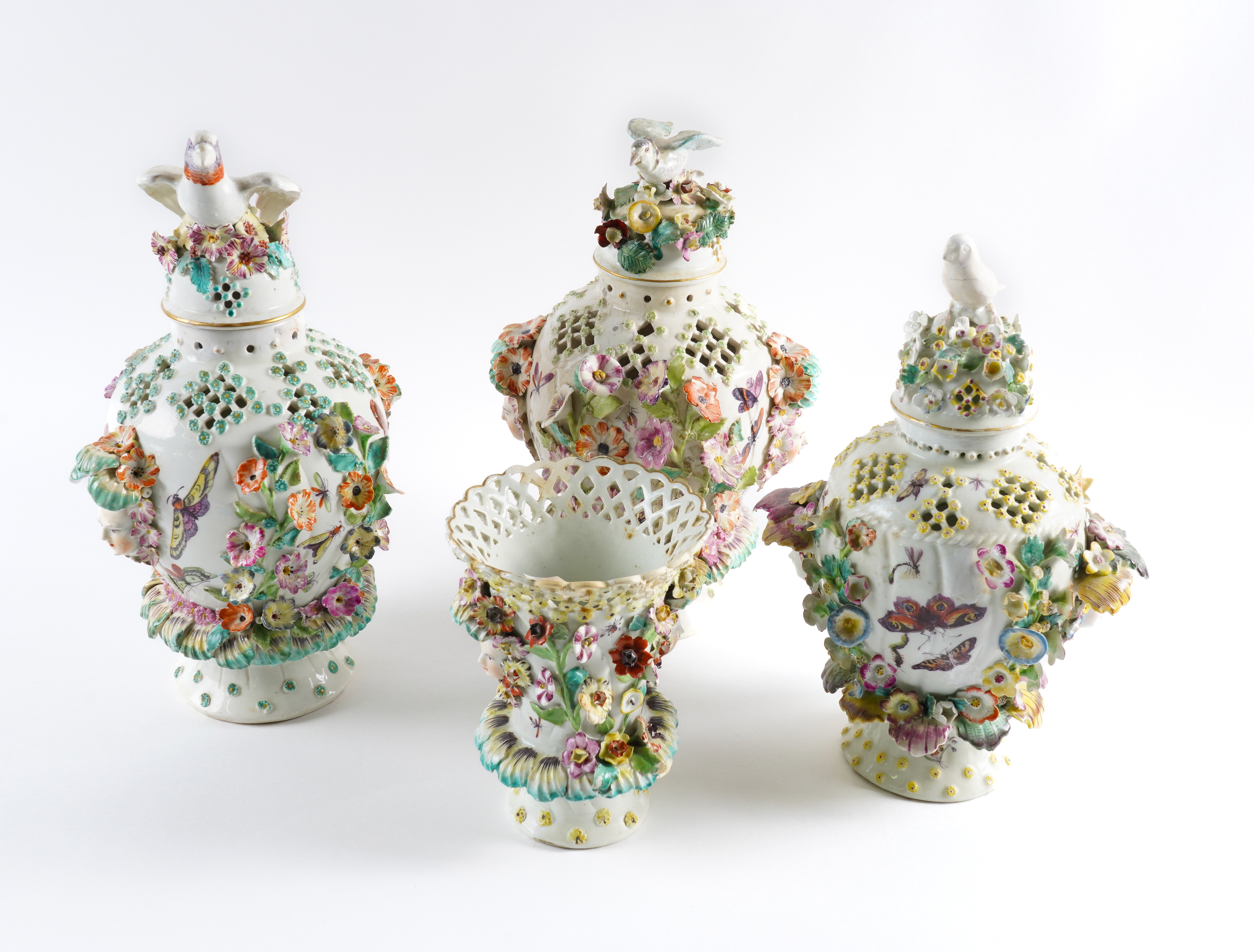 THREE DERBY FRILL VASES AND THREE