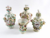 THREE DERBY FRILL VASES AND TH