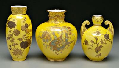 Three Derby vases: gilt floral