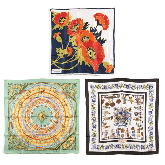 THREE DESIGNER SILK SCARVES Made in