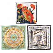 THREE DESIGNER SILK SCARVES Ma