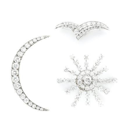 Three Diamond Brooches 	 