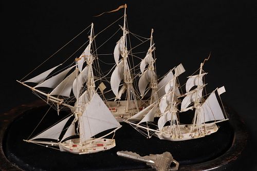 THREE DIEPPE MINIATURE ANTIQUE BONE