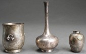THREE DIMINUTIVE SILVER VASES: