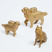 Three Dog Form Painted Cast Ir