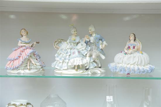 THREE DRESDEN FIGURINES. All with