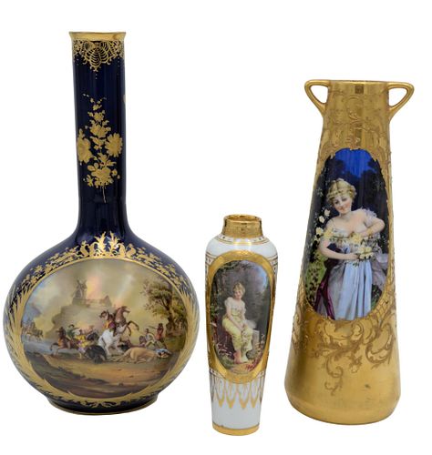 THREE DRESDEN PORCELAIN VASEThree