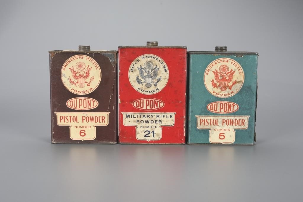 THREE DU PONT POWDER TINSlargest is