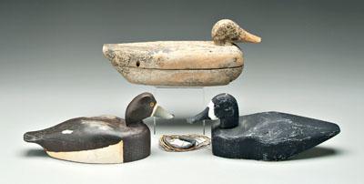 Three duck decoys: blue bill