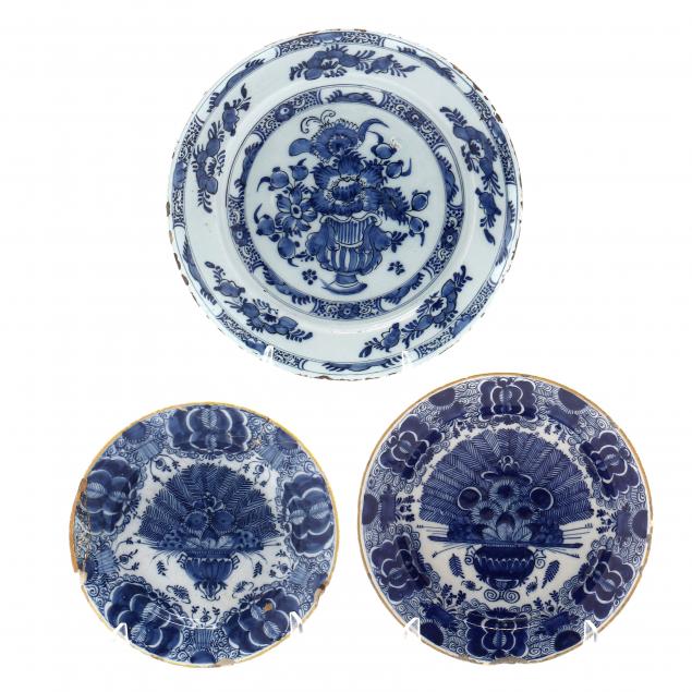 THREE DUTCH DELFT PLATES, TWO