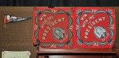 THREE DWIGHT EISENHOWER FLAGS.