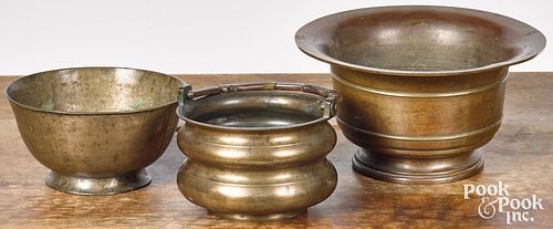 THREE EARLY BRASS BOWLSThree