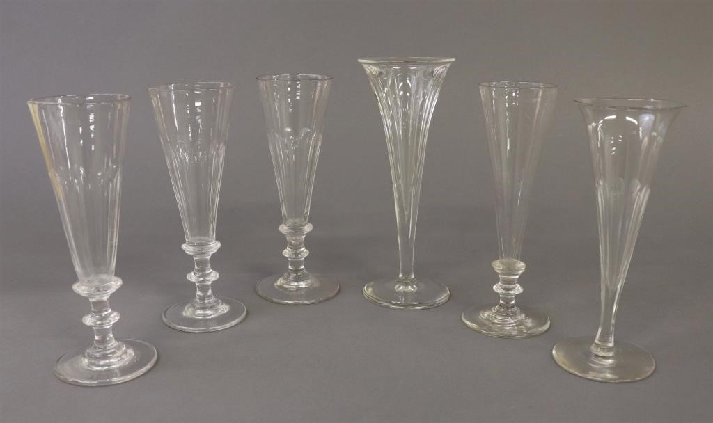Three early champagne glasses, 7"h,