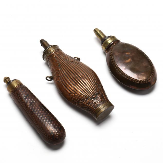 THREE EARLY COPPER GUN POWDER