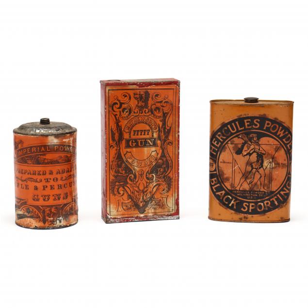 THREE EARLY GUN POWDER TINS