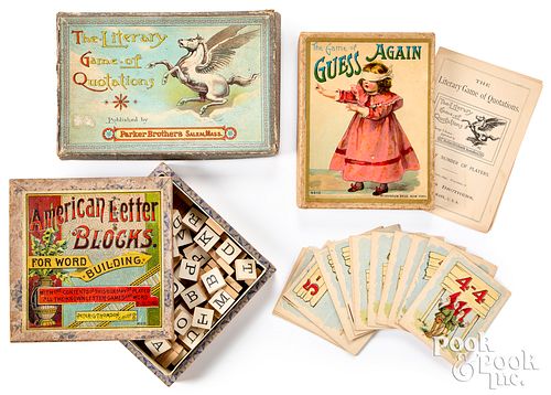 THREE EARLY LETTER BLOCK AND CARD