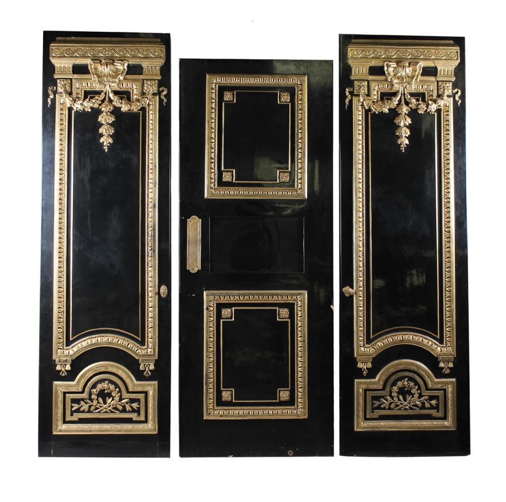 THREE EBONY & GILT