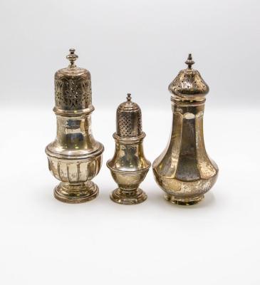 Three Edwardian silver sugar