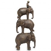 THREE ELEPHANTS BRONZE SCULPTU