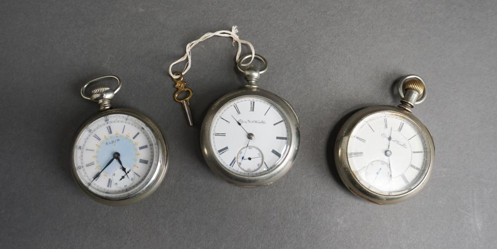THREE ELGIN NICKEL CASE POCKET
