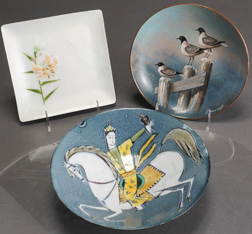 THREE ENAMEL DECORATED