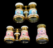 THREE ENAMEL OPERA GLASSES, LA