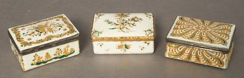 THREE ENAMELED BATTERSEA BOXES,