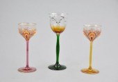 Three Enameled Cordial Glasses