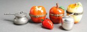 THREE ENAMELED METAL AND ONE P