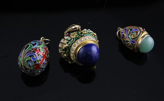 Three enamelled paste and gem set