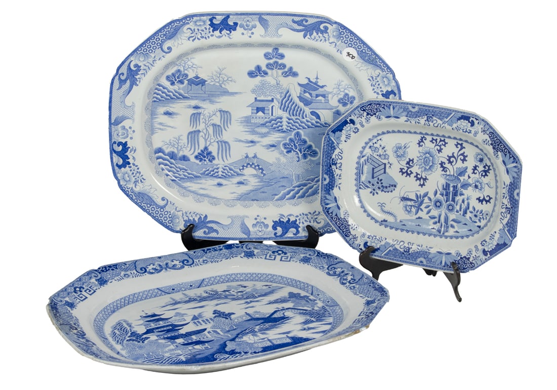THREE ENGLISH BLUE AND WHITE