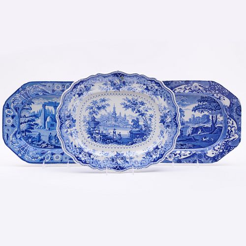 THREE ENGLISH BLUE AND WHITE