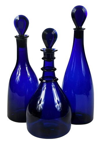 THREE ENGLISH BRISTOL BLUE GLASS