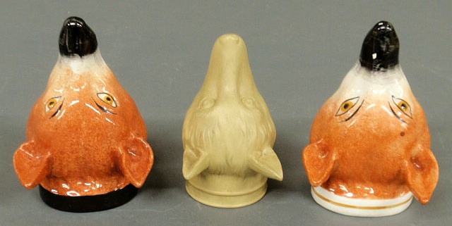 Three English ceramic fox head