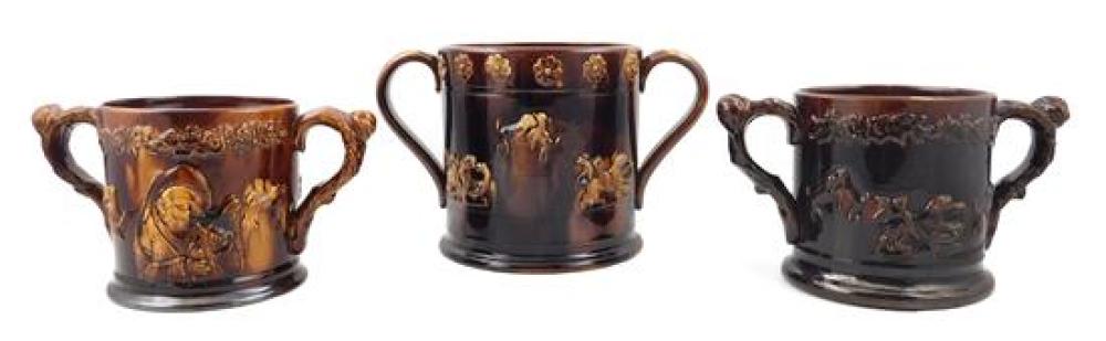THREE ENGLISH CERAMIC MUGS WITH