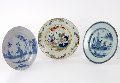 Three English delftware dishes,
