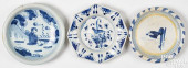 THREE ENGLISH DELFTWARE PLATES