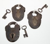 THREE ENGLISH IRON PADLOCKS WI