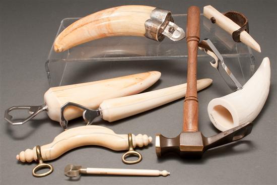 Three English ivory tusk bottle
